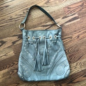 Le’Bulga / Bulga Leather Butterfly Studded Handbag Large